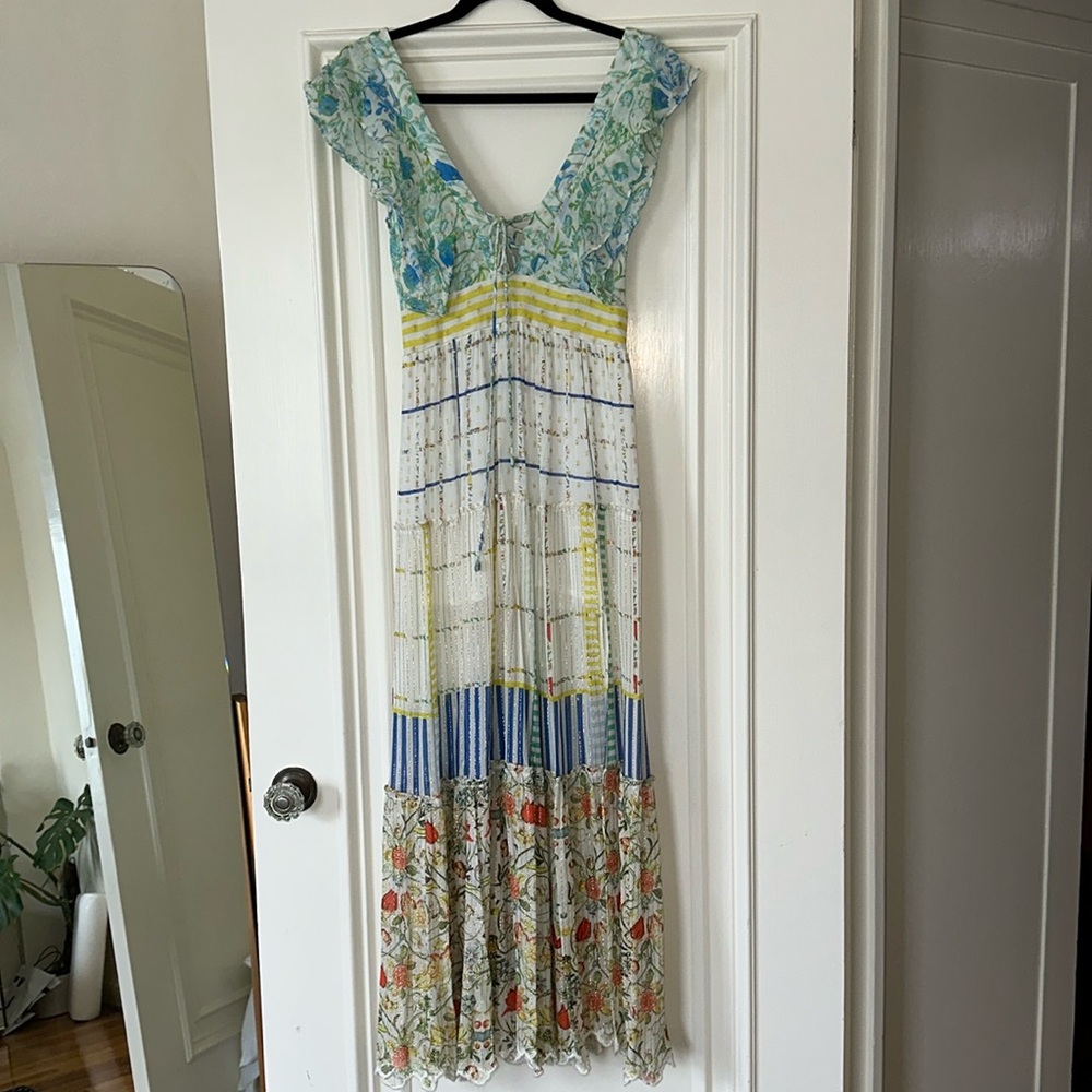 Hermant and Nandita Stripe Dot Floral Vneck Maxi Dress Size Small